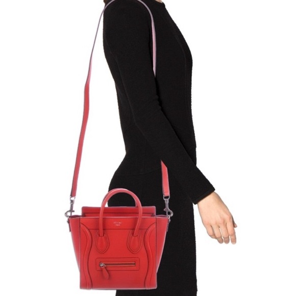 Red leather Celine Mini Nano tote - Picture 2 of 7